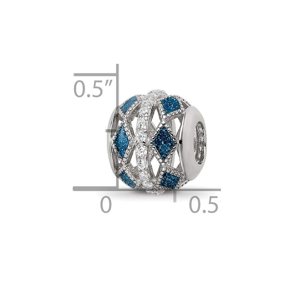 Sterling Silver Reflections Rh-plated Blue Accent & CZ Circle Bead