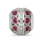 Sterling Silver Reflections Rh-plated Pink Enamel Hearts & CZ Circle Bead