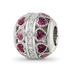 Sterling Silver Reflections Rh-plated Pink Enamel Hearts & CZ Circle Bead