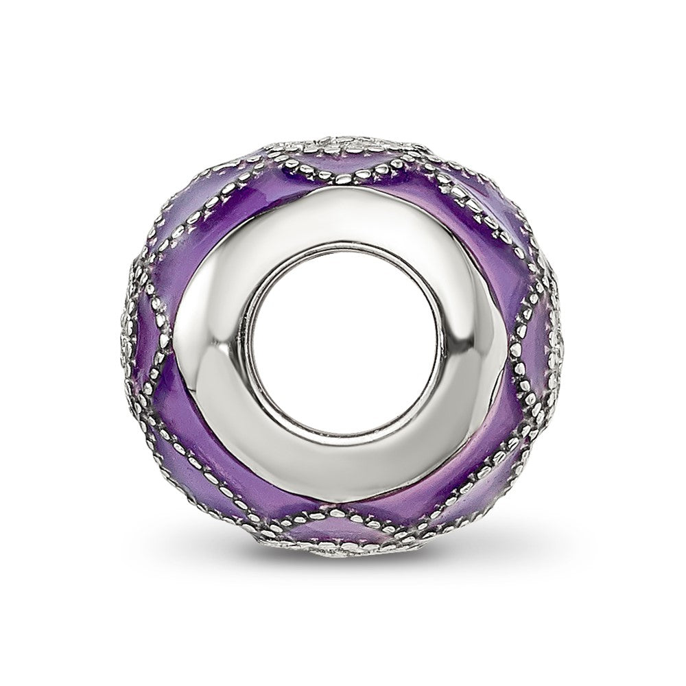 Sterling Silver Reflections Rh-plated CZs Purple Enameled Bead