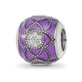 Sterling Silver Reflections Rh-plated CZs Purple Enameled Bead