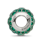 Sterling Silver Reflections Rh-plated CZs Green Enameled Bead
