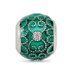 Sterling Silver Reflections Rh-plated CZs Green Enameled Bead