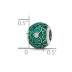 Sterling Silver Reflections Rh-plated CZs Green Enameled Bead