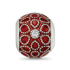 Sterling Silver Reflections Rh-plated CZs Orange Enameled Bead