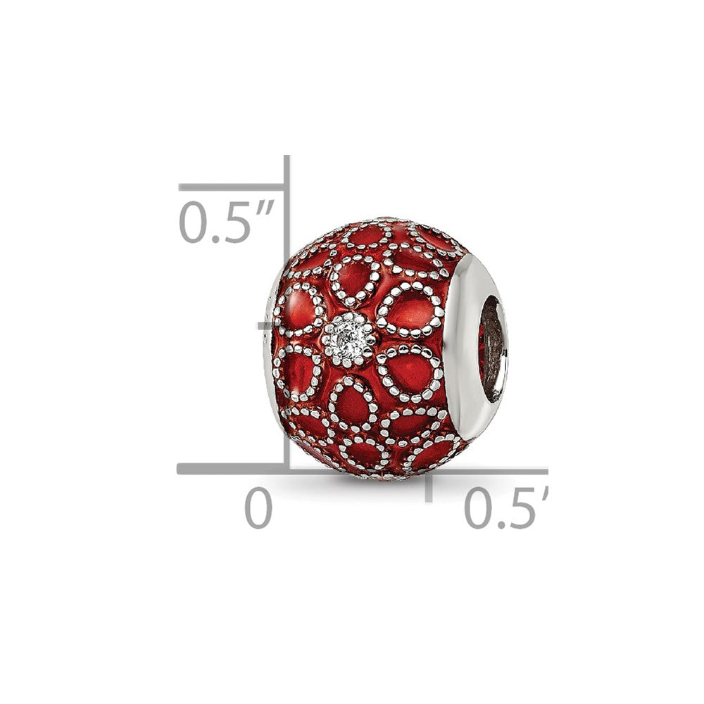 Sterling Silver Reflections Rh-plated CZs Orange Enameled Bead