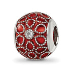 Sterling Silver Reflections Rh-plated CZs Orange Enameled Bead