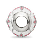 Sterling Silver Reflections Rh-plated CZ White & Pink Enamel Flowers Bead