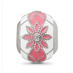 Sterling Silver Reflections Rh-plated CZ White & Pink Enamel Flowers Bead
