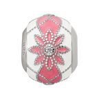 Sterling Silver Reflections Rh-plated CZ White & Pink Enamel Flowers Bead