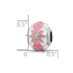 Sterling Silver Reflections Rh-plated CZ White & Pink Enamel Flowers Bead