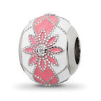 Sterling Silver Reflections Rh-plated CZ White & Pink Enamel Flowers Bead