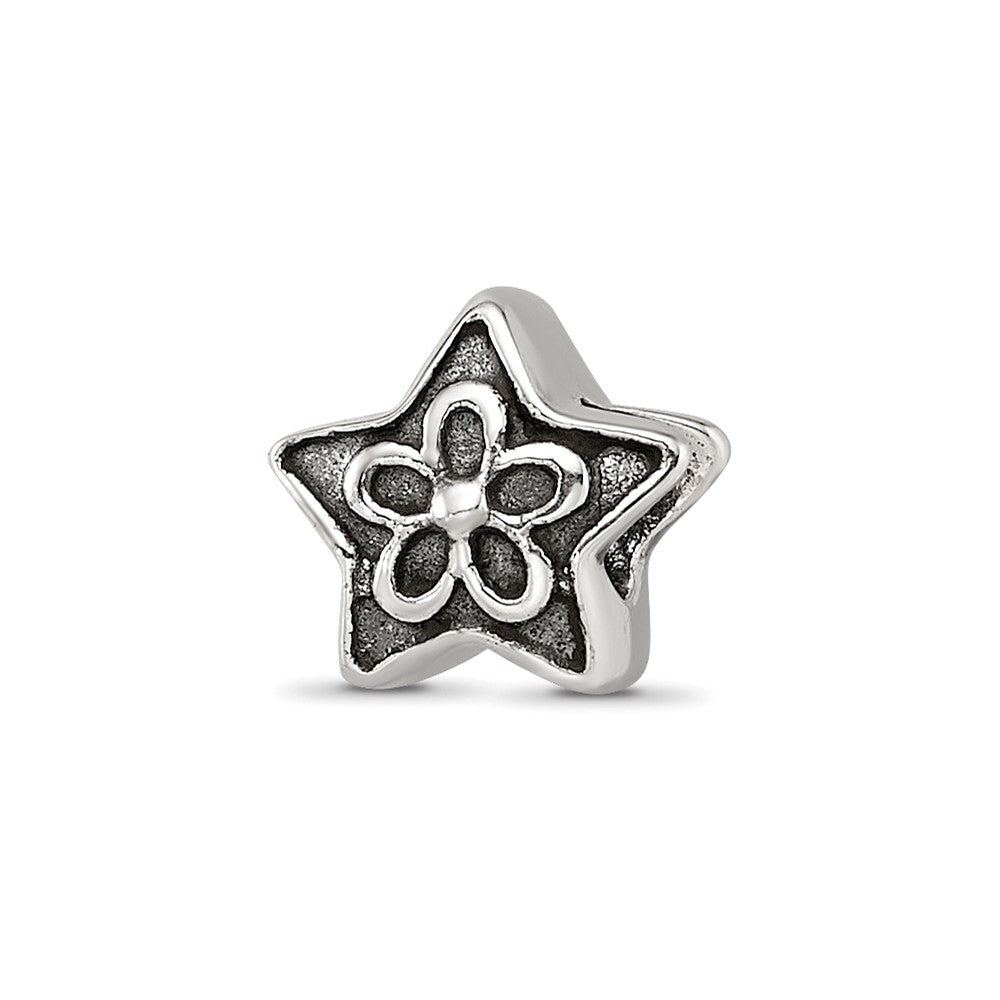 Sterling Silver Reflections Antiqued Star with Flower Kids Bead