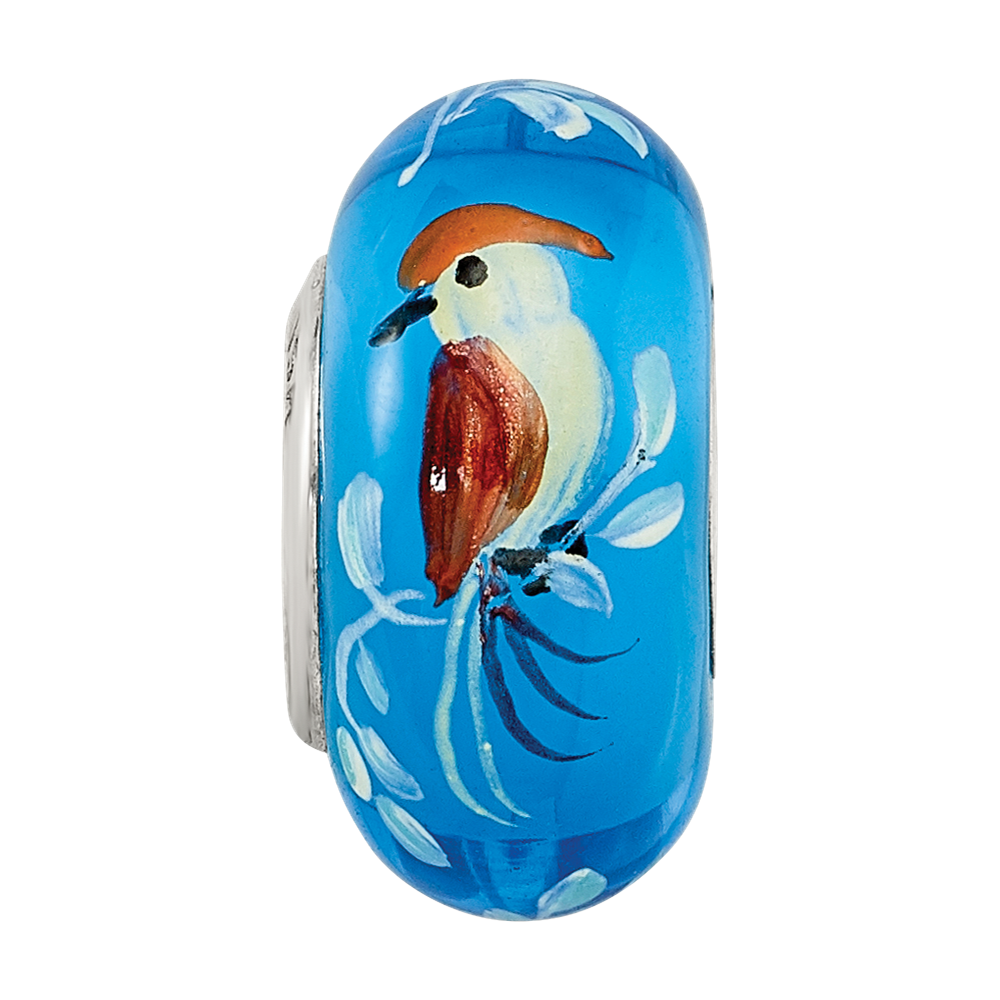 Sterling Silver Reflections Hand Painted Bird, Blue Glass Bead