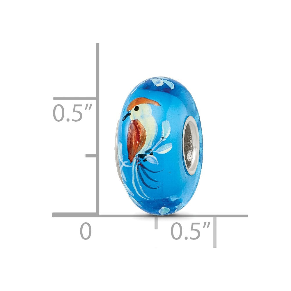 Sterling Silver Reflections Hand Painted Bird, Blue Glass Bead