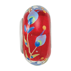 Sterling Silver Reflections Hand Painted Feathers, Clear & Red Glass Bead