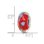 Sterling Silver Reflections Hand Painted Feathers, Clear & Red Glass Bead