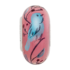 Sterling Silver Reflections Hand Painted Bird, Clear & Rose Glass Bead