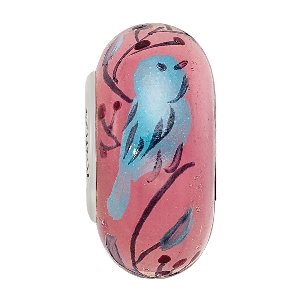 Sterling Silver Reflections Hand Painted Bird, Clear & Rose Glass Bead
