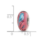 Sterling Silver Reflections Hand Painted Bird, Clear & Rose Glass Bead