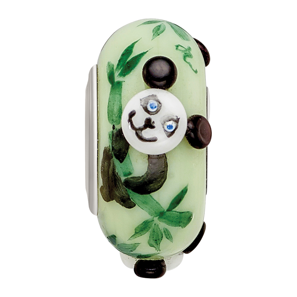 Sterling Silver Reflections Hand Painted Panda, Green Glass Bead