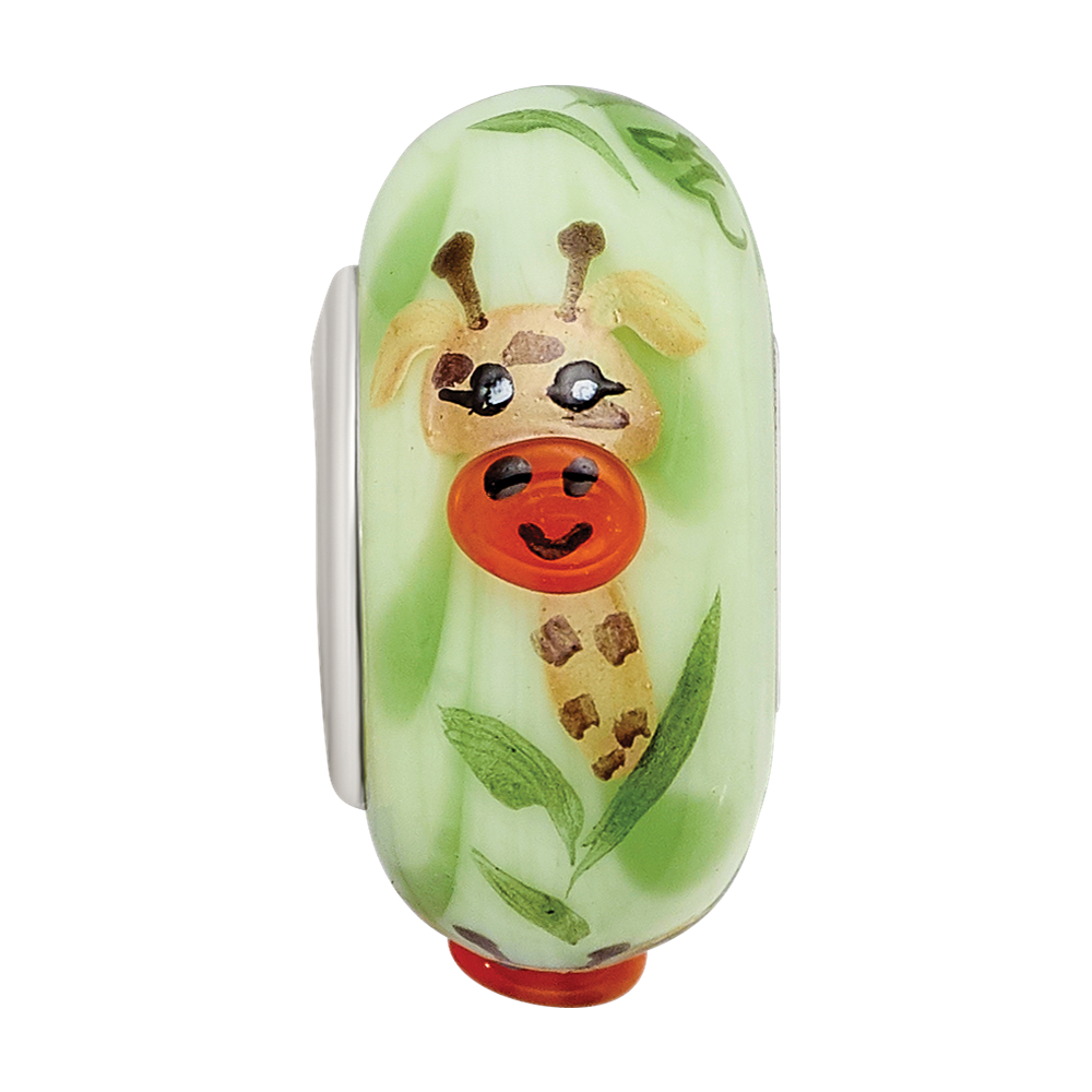 Sterling Silver Reflections Hand Painted Giraffe, Green Glass Bead