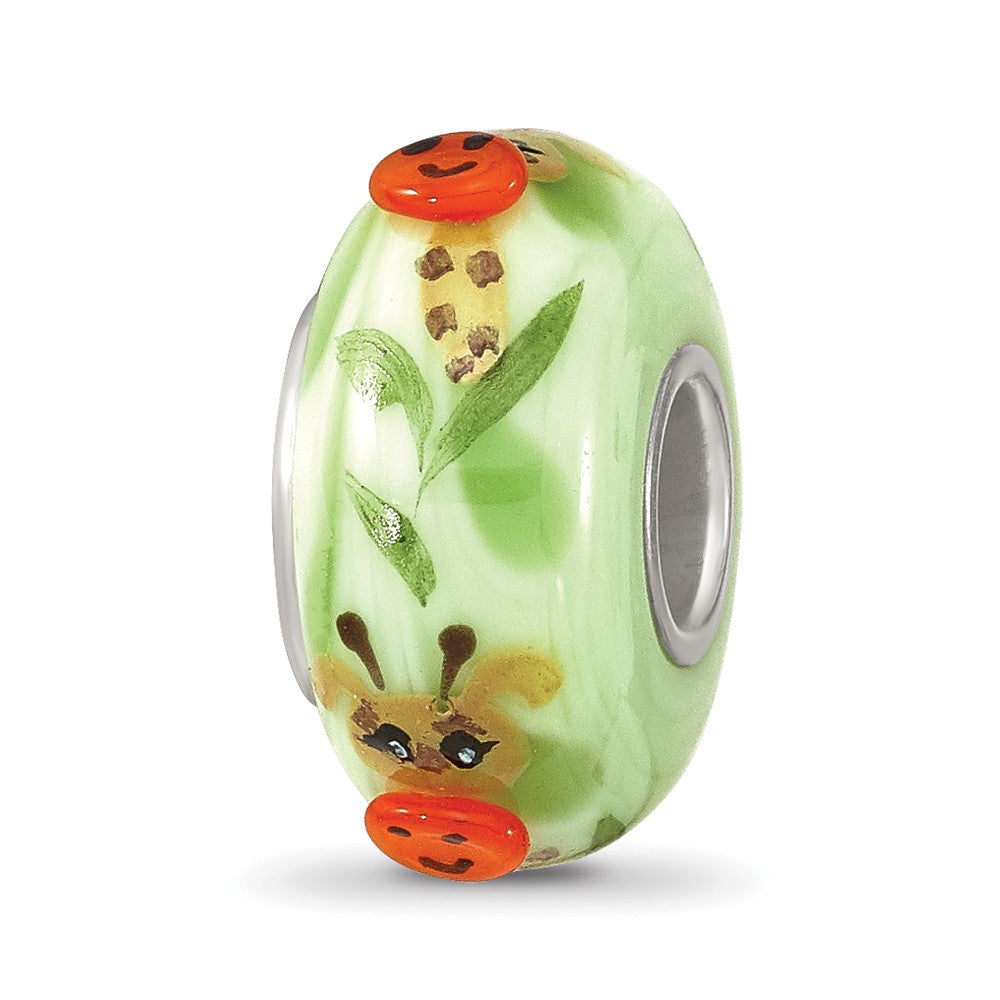 Sterling Silver Reflections Hand Painted Giraffe, Green Glass Bead
