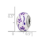 Sterling Silver Reflections Purple Glitter Flower Italian Glass Bead