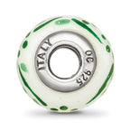 Sterling Silver Reflections Green Glitter Flower Italian Glass Bead