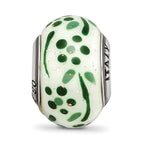 Sterling Silver Reflections Green Glitter Flower Italian Glass Bead