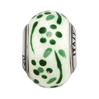 Sterling Silver Reflections Green Glitter Flower Italian Glass Bead