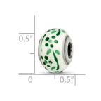 Sterling Silver Reflections Green Glitter Flower Italian Glass Bead