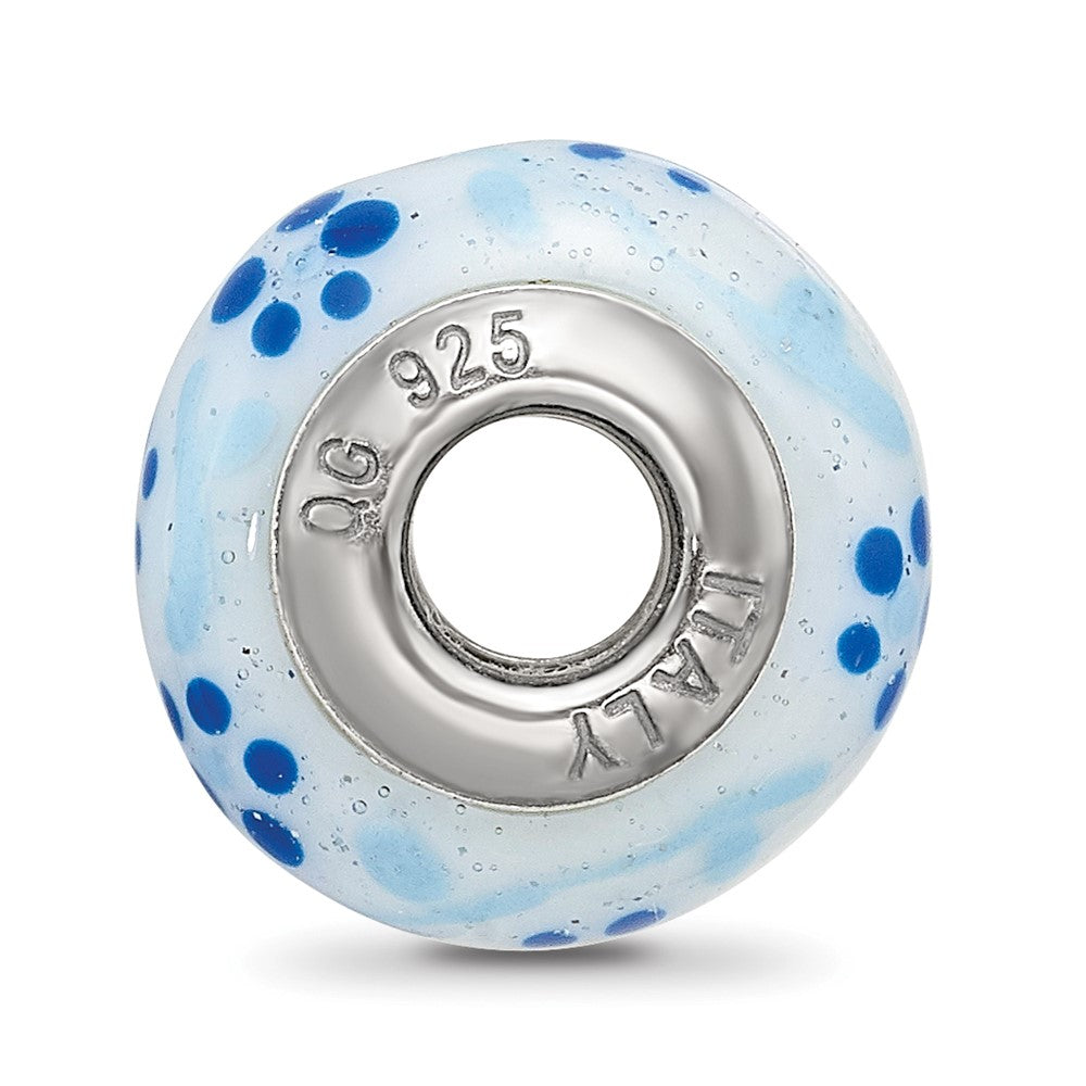 Sterling Silver Reflections Blue Glitter Flower Italian Glass Bead