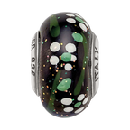Sterling Silver Reflections White Flower Glitter Black Italian Glass Bead