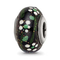 Sterling Silver Reflections White Flower Glitter Black Italian Glass Bead