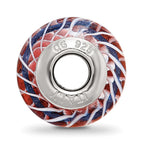 Sterling Silver Reflections Pink and White Weaved Glass w/Blue Stripe Bead