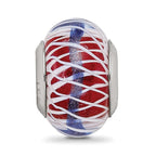Sterling Silver Reflections Pink and White Weaved Glass w/Blue Stripe Bead