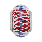 Sterling Silver Reflections Pink and White Weaved Glass w/Blue Stripe Bead