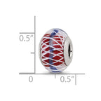 Sterling Silver Reflections Pink and White Weaved Glass w/Blue Stripe Bead