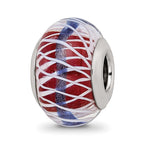 Sterling Silver Reflections Pink and White Weaved Glass w/Blue Stripe Bead