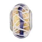 Sterling Silver Reflections White Weaved w/Blue Stripe Glass Bead