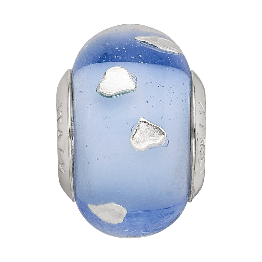 Sterling Silver Reflections Blue and Silver Hearts Glass Bead