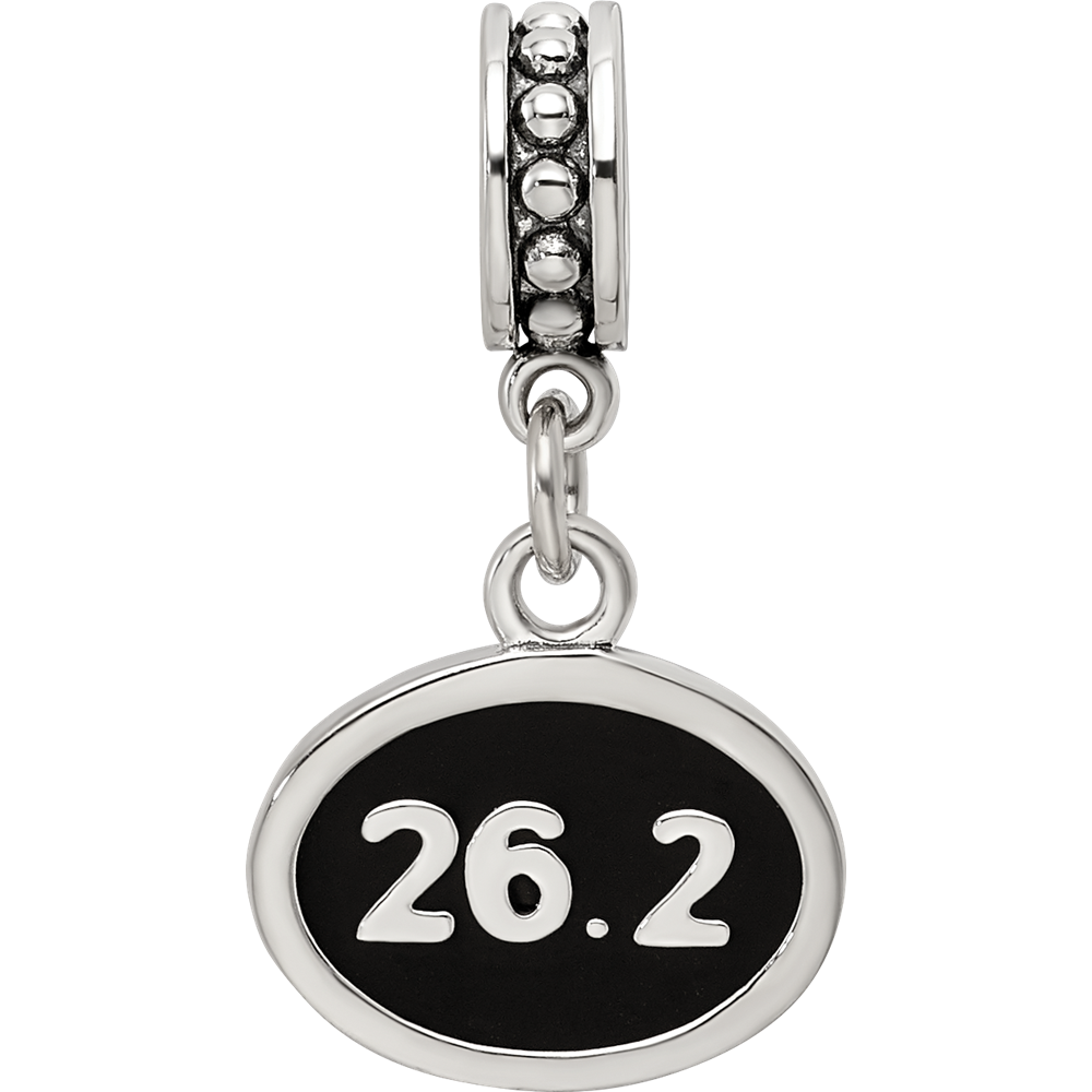 Sterling Silver Reflections Black Enameled Marathon Dangle Charm