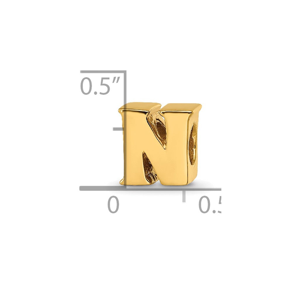 Sterling Silver Gold-plated Reflections Letter N Bead