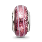 Sterling Silver Reflections Dark Pink Hand-blown Glass Bead