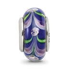 Sterling Silver Reflections Blue/Pink Hand-blown Glass Bead