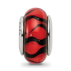 Sterling Silver Reflections Red/Black Hand-blown Glass Bead