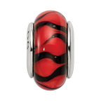 Sterling Silver Reflections Red/Black Hand-blown Glass Bead
