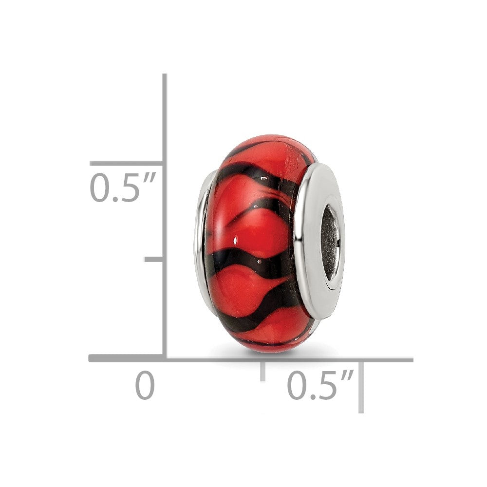 Sterling Silver Reflections Red/Black Hand-blown Glass Bead