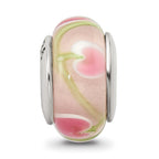 Sterling Silver Reflections Pink/Green Hand-blown Glass Bead